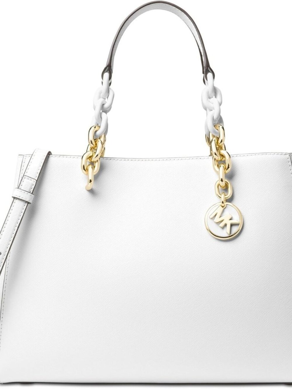 New Michael Kors Cynthia White Leather Shoulder Bag Purse